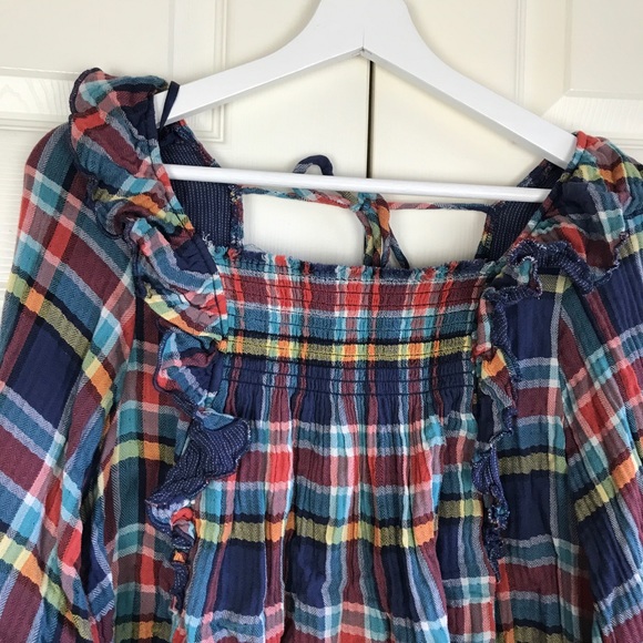 Free People Siena Plaid Pullover in Blue  Ruffled - Picture 8 of 10